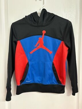 Jordan Black, Blue & Red Kids Pullover Hoodie Therma-Fit Size Medium (10-12)